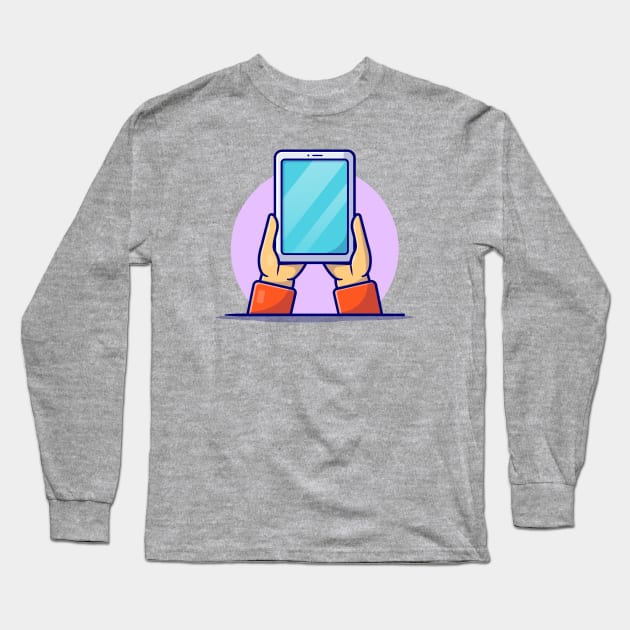 Hand Holding Tablet Cartoon Vector Icon Illustration (2) Long Sleeve T-Shirt by Catalyst Labs